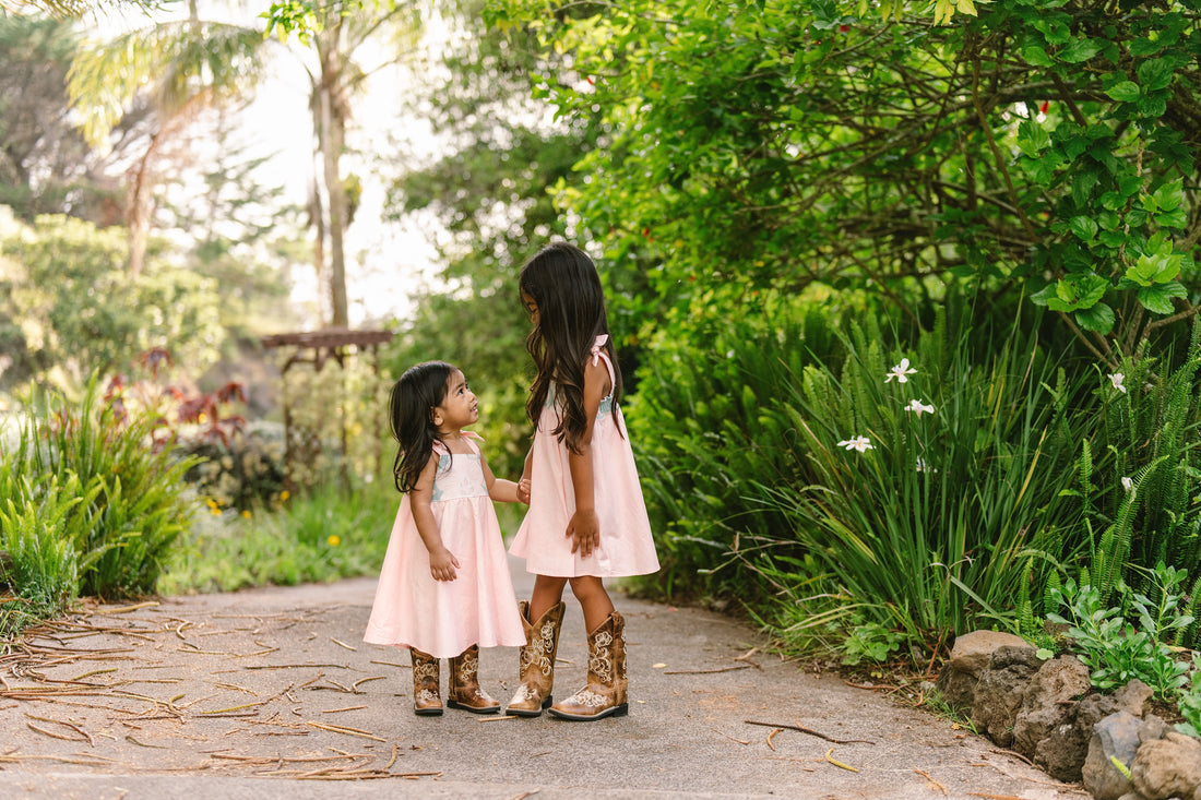 Blush Pink Orchid Twirl Dress | Adjustable Tie Strap Girls Dress