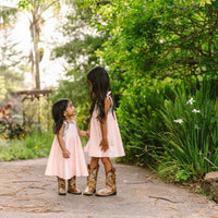 Blush Pink Orchid Twirl Dress | Adjustable Tie Strap Girls Dress