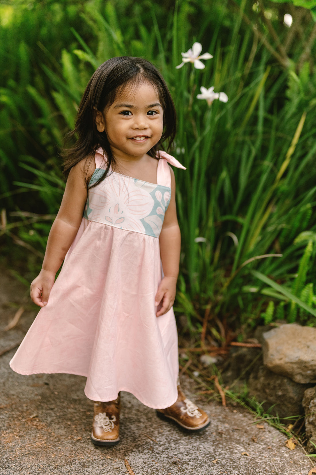 Blush Pink Orchid Twirl Dress | Adjustable Tie Strap Girls Dress