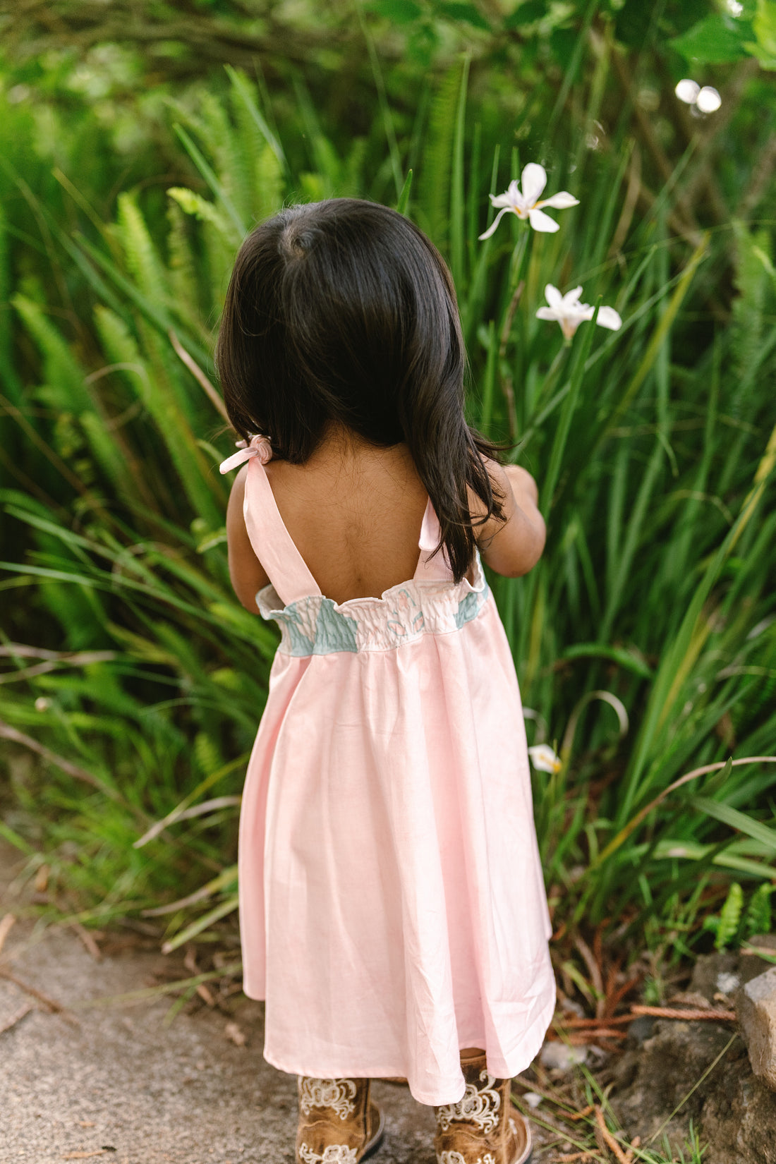 Blush Pink Orchid Twirl Dress | Adjustable Tie Strap Girls Dress