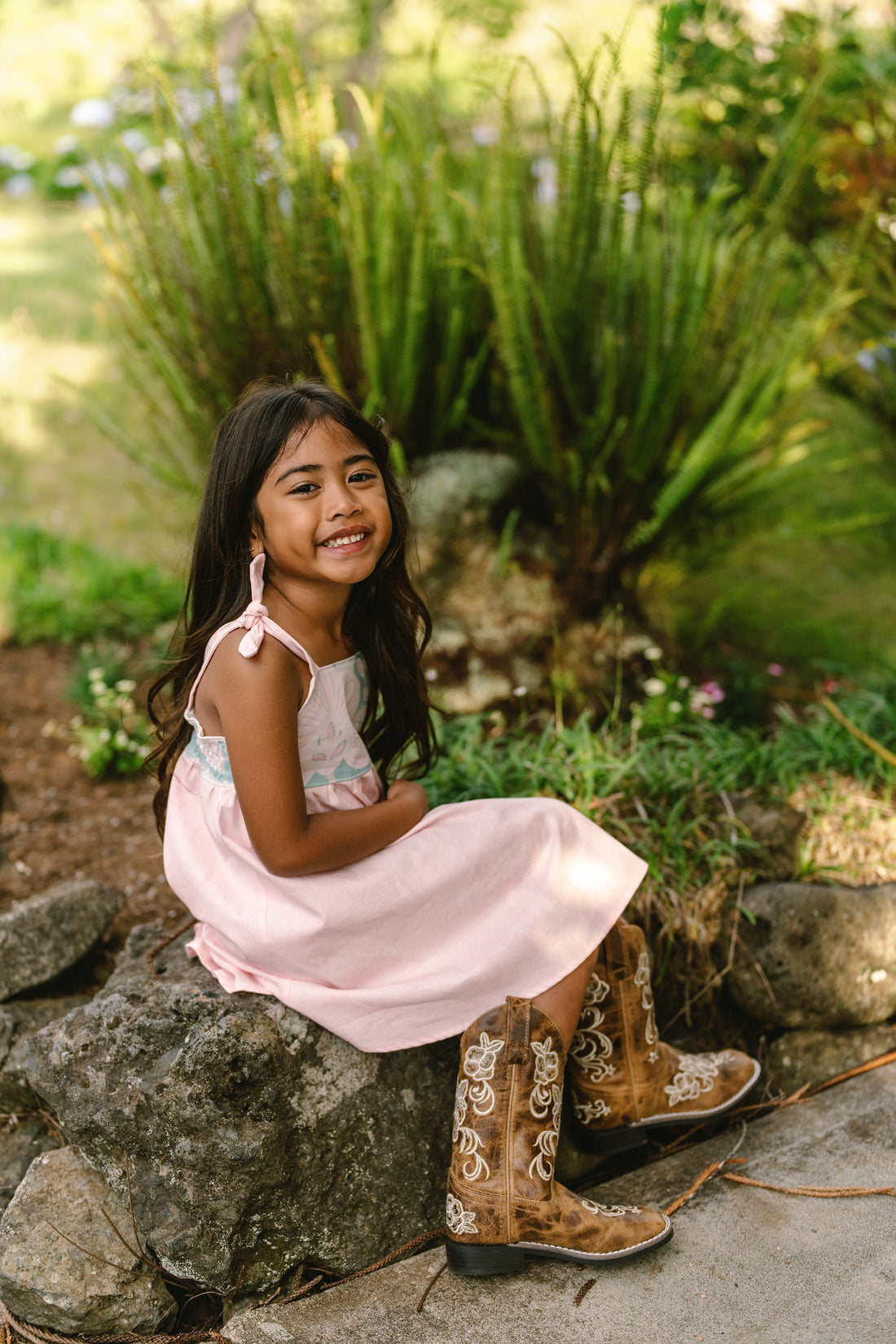 Blush Pink Orchid Twirl Dress | Adjustable Tie Strap Girls Dress