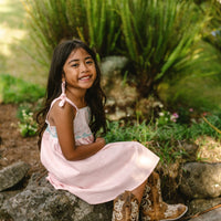 Blush Pink Orchid Twirl Dress | Adjustable Tie Strap Girls Dress