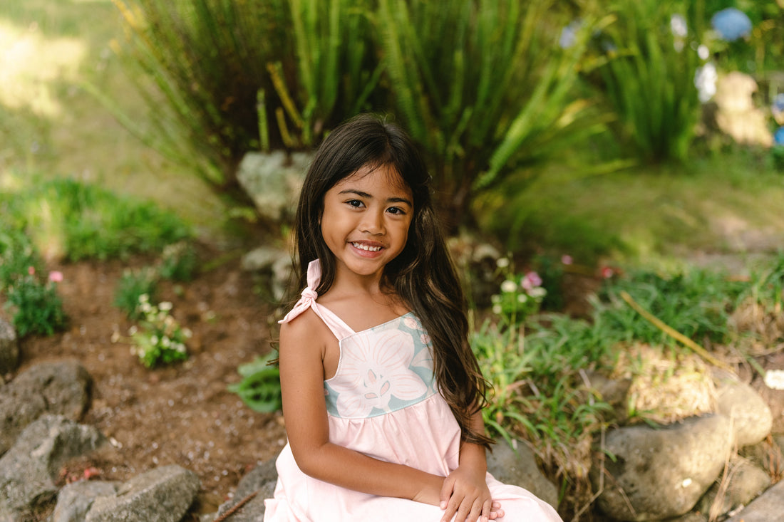 Blush Pink Orchid Twirl Dress | Adjustable Tie Strap Girls Dress
