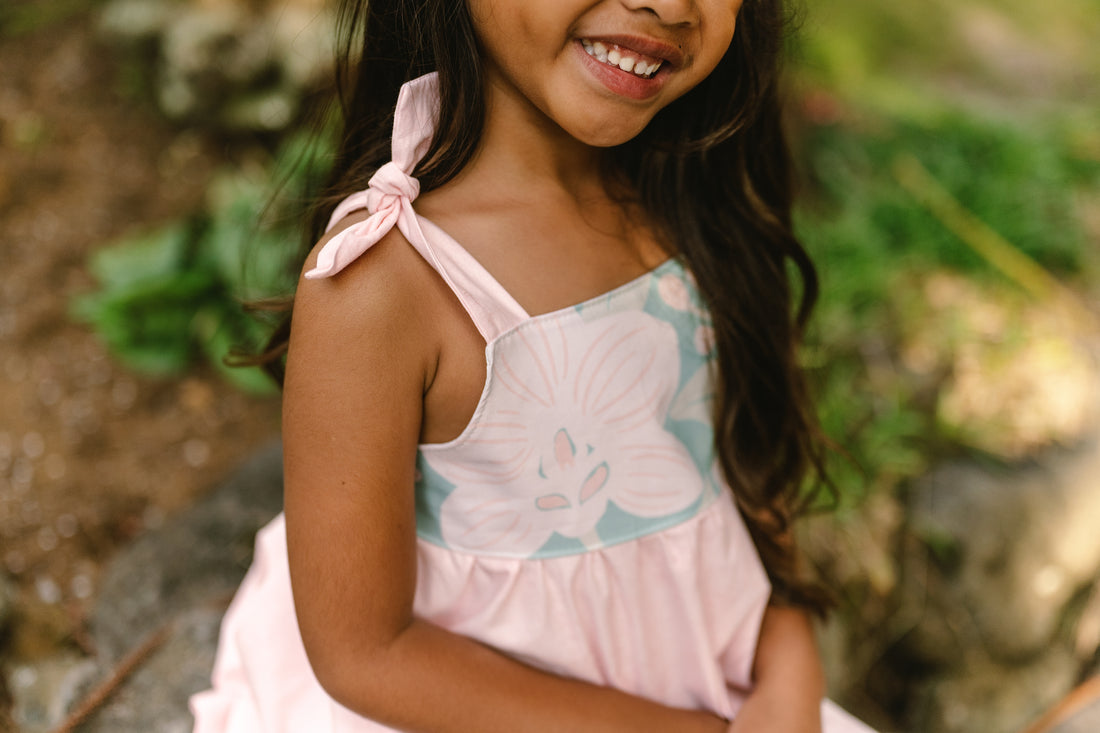 Blush Pink Orchid Twirl Dress | Adjustable Tie Strap Girls Dress