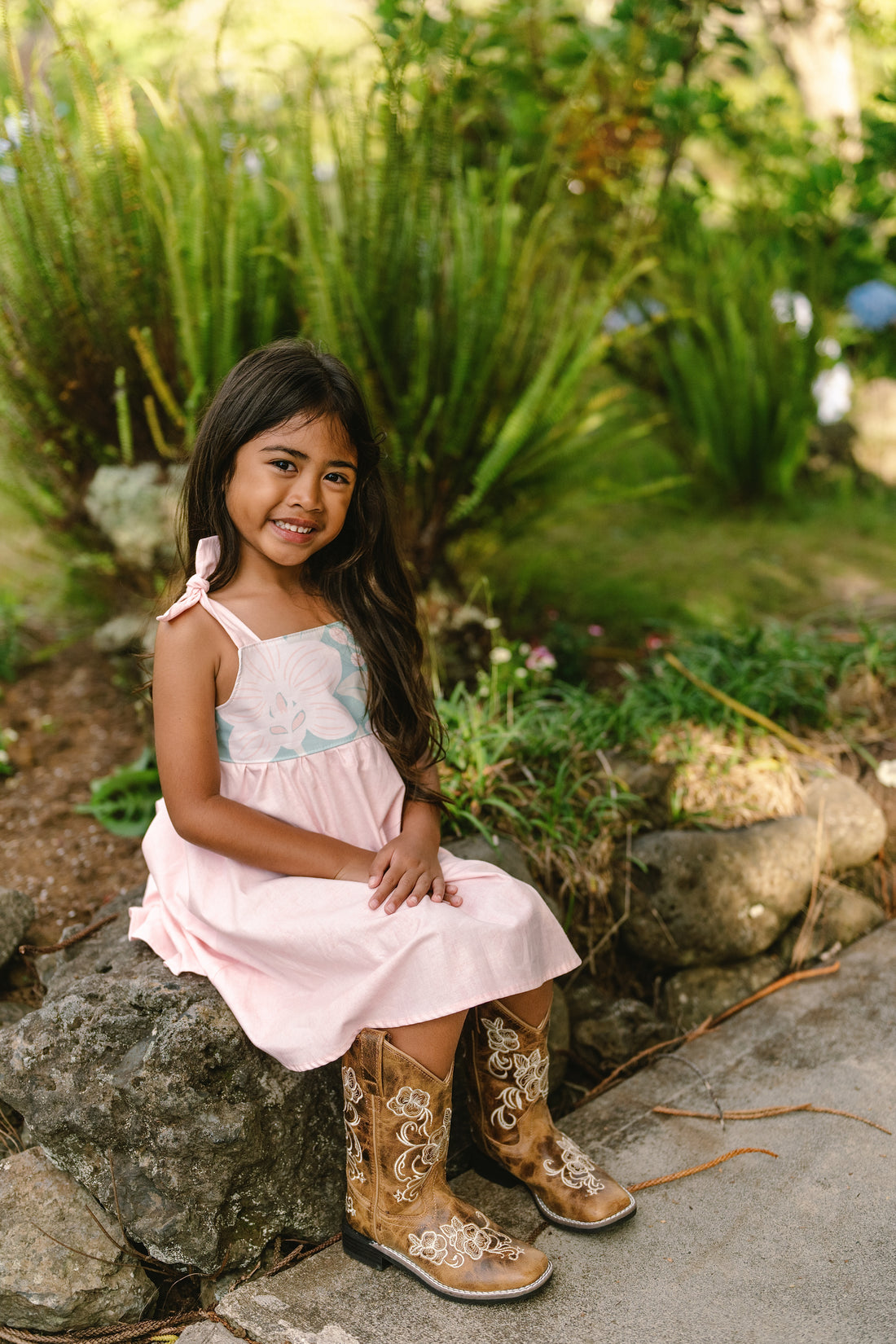 Blush Pink Orchid Twirl Dress | Adjustable Tie Strap Girls Dress