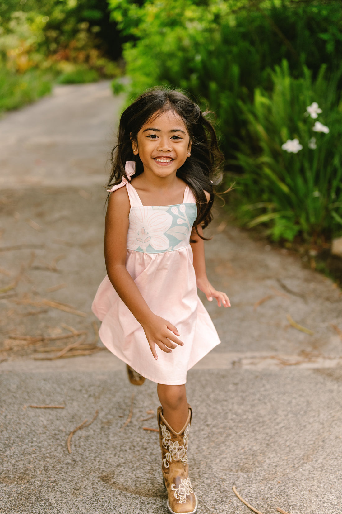 Blush Pink Orchid Twirl Dress | Adjustable Tie Strap Girls Dress