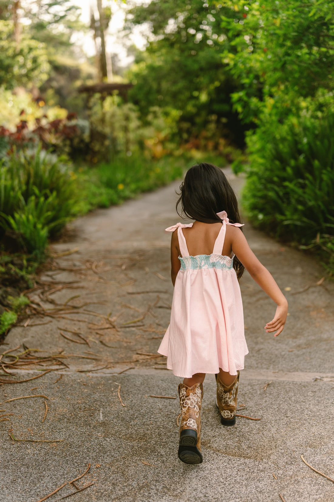 Blush Pink Orchid Twirl Dress | Adjustable Tie Strap Girls Dress