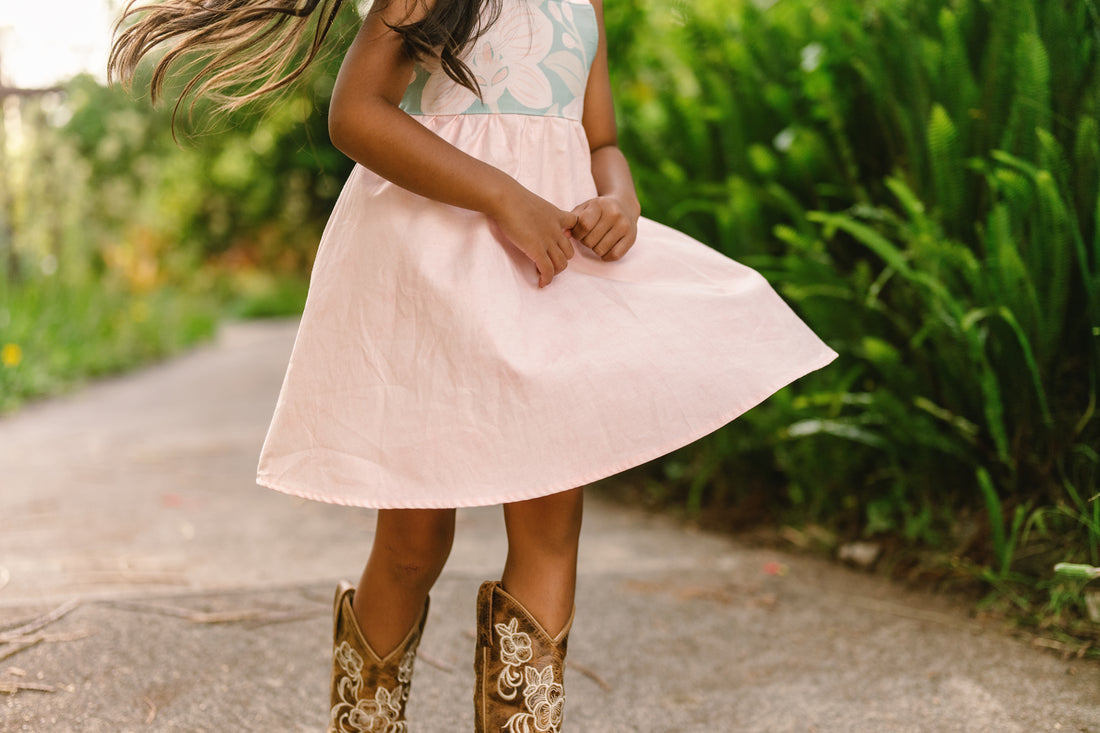 Blush Pink Orchid Twirl Dress | Adjustable Tie Strap Girls Dress