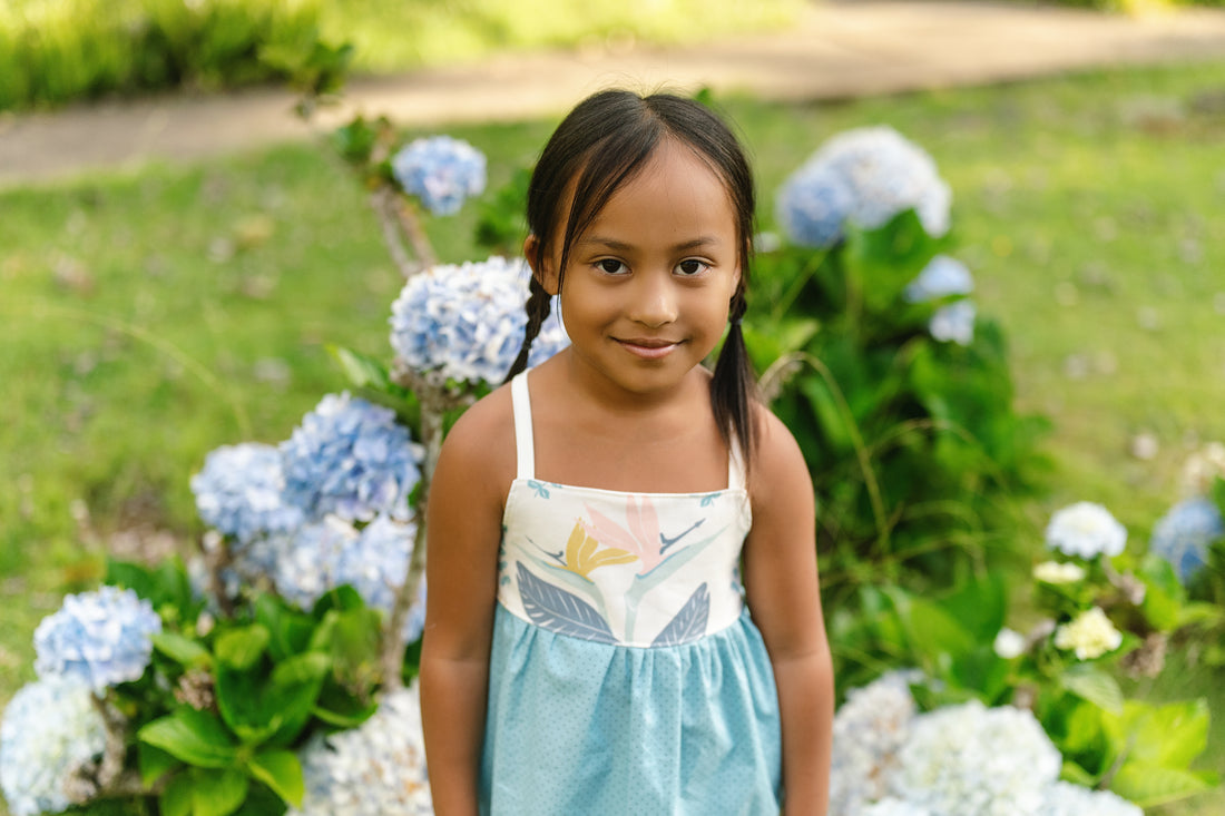 Girls Bird of Paradise Dress - Handmade Hawaiian Cotton Sundress with Fringe Trim
