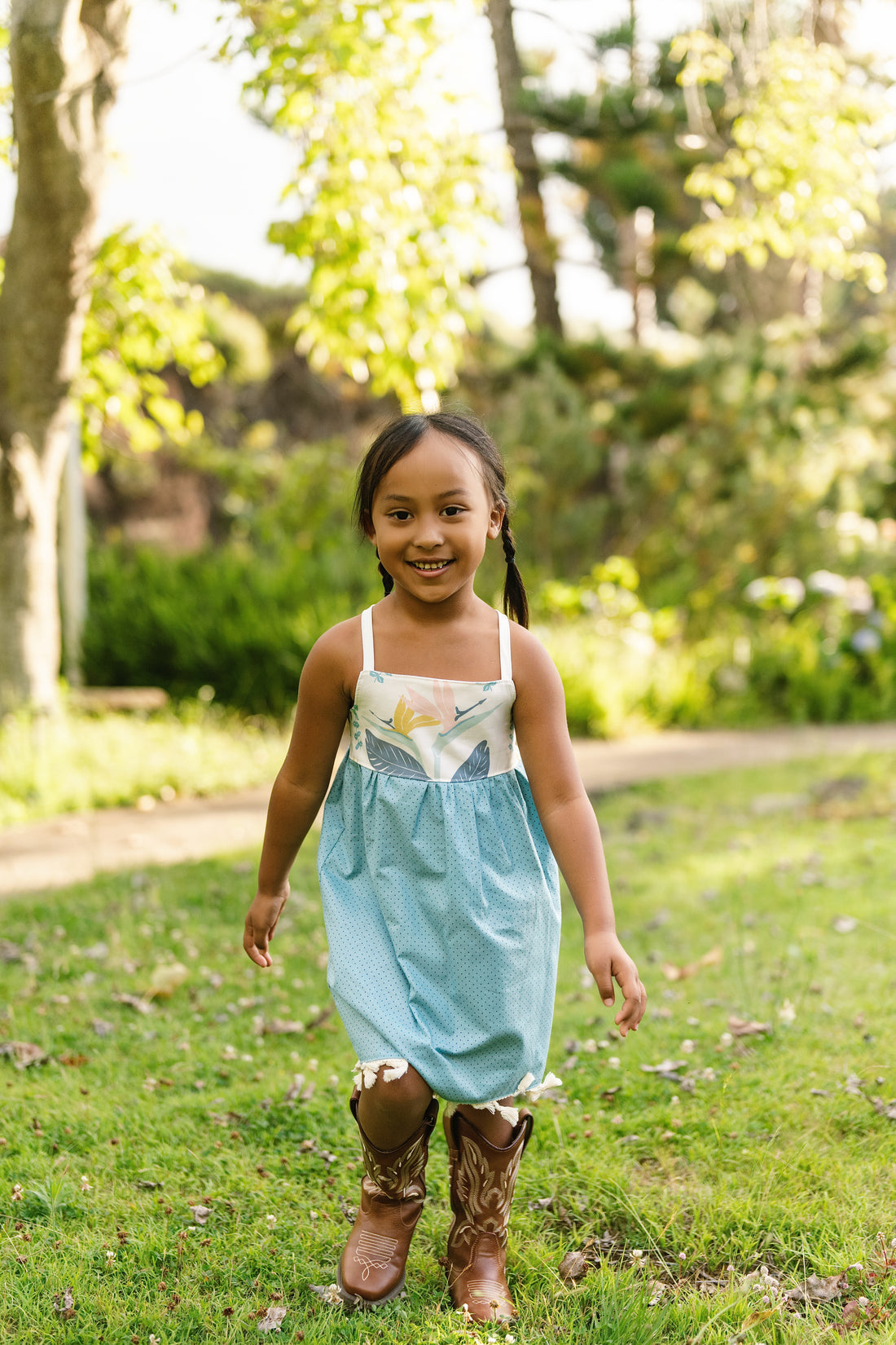 Girls Bird of Paradise Dress - Handmade Hawaiian Cotton Sundress with Fringe Trim