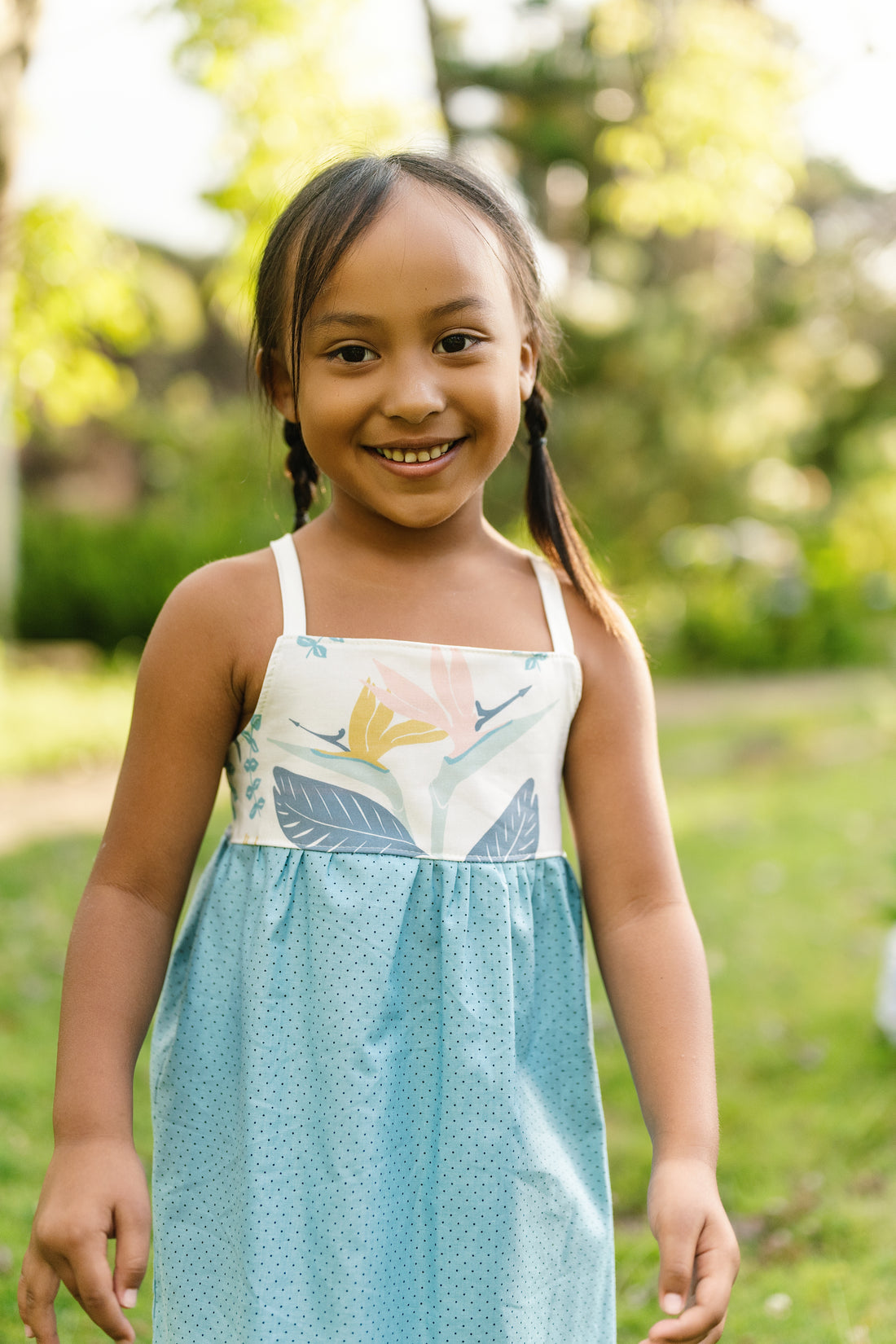 Girls Bird of Paradise Dress - Handmade Hawaiian Cotton Sundress with Fringe Trim