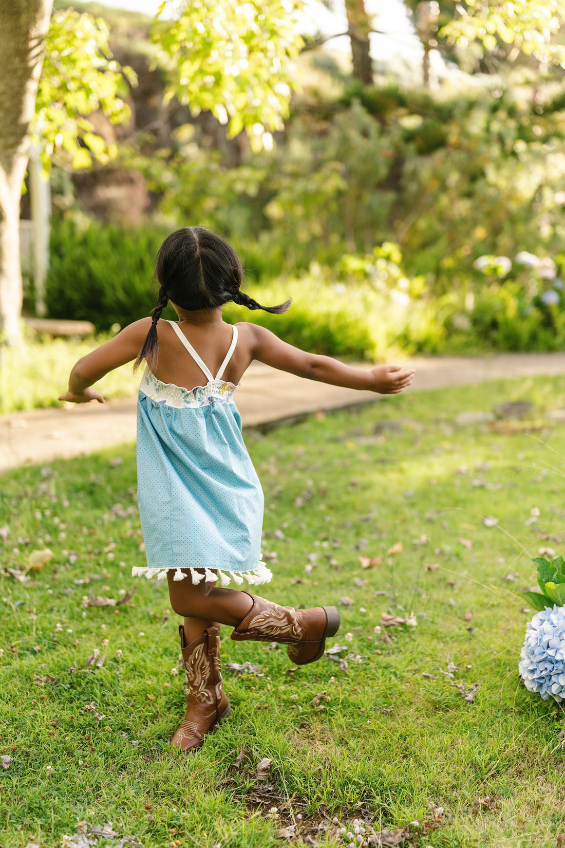 Girls Bird of Paradise Dress - Handmade Hawaiian Cotton Sundress with Fringe Trim