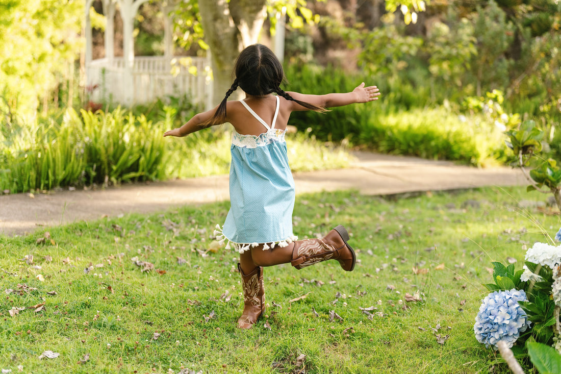 Girls Bird of Paradise Dress - Handmade Hawaiian Cotton Sundress with Fringe Trim
