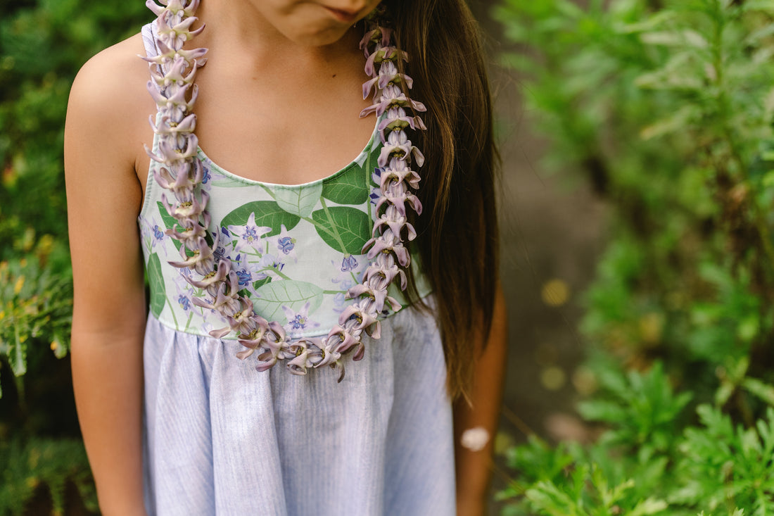 Handmade Hawaiian Girls Twirl Dress - Crownflower (Pua Kalaunu)