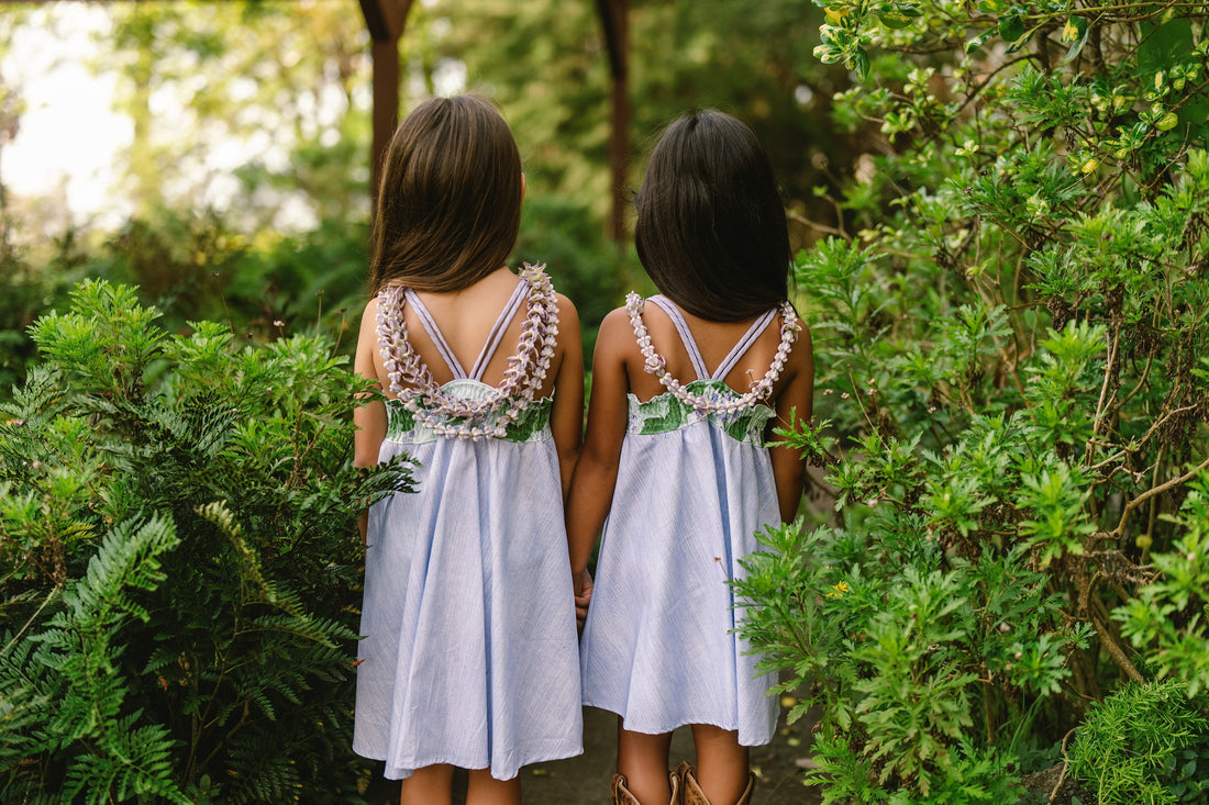 Handmade Hawaiian Girls Twirl Dress - Crownflower (Pua Kalaunu)