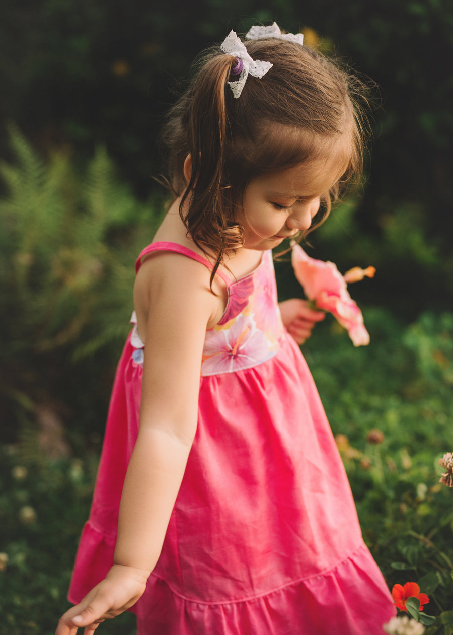 Girls Dress - Bright Multi Colored Hibiscus Print  - Toddler Dress - Baby Girl Dress - Small Batch Ethically Made in Maui, Hawaii USA
