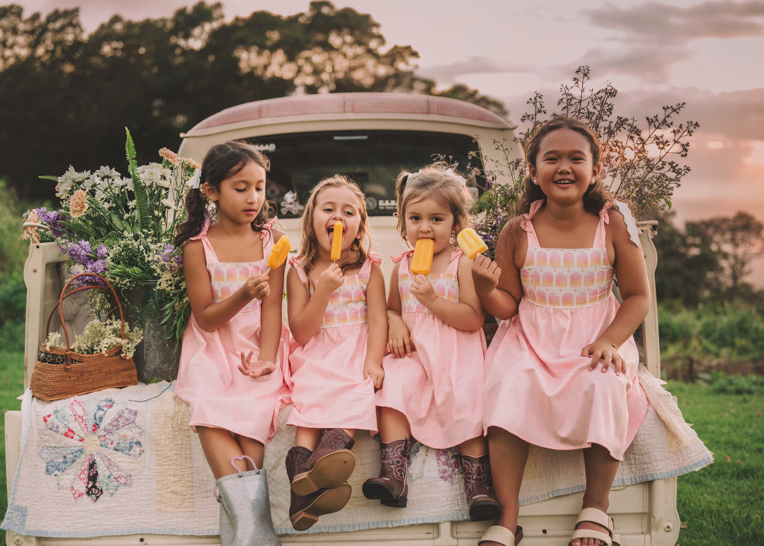 Girls Dress -  Ombre Popsicles with Pink Twirly Skirt and Adjustable Straps  - Baby, Toddler or Kid's Dress  - Handmade in Maui, Hawaii USA
