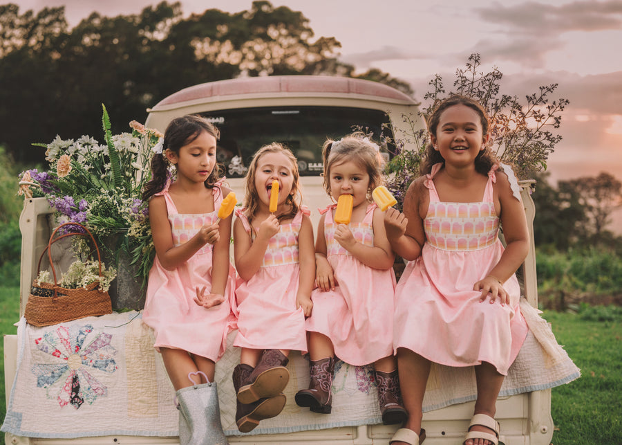 Girls Dress -  Ombre Popsicles with Pink Twirly Skirt and Adjustable Straps  - Baby, Toddler or Kid's Dress  - Handmade in Maui, Hawaii USA