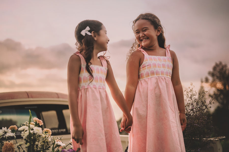Girls Dress -  Ombre Popsicles with Pink Twirly Skirt and Adjustable Straps  - Baby, Toddler or Kid's Dress  - Handmade in Maui, Hawaii USA