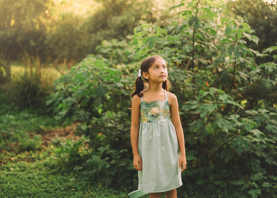 Girls Dress -  Water Lily Print - Baby, Toddler or Kid's Dress  -  Small Batch Handmade in Maui, Hawaii USA