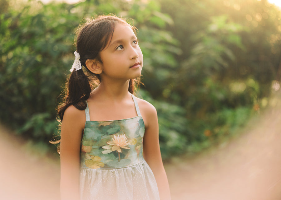 Girls Dress -  Water Lily Print - Baby, Toddler or Kid's Dress  -  Small Batch Handmade in Maui, Hawaii USA