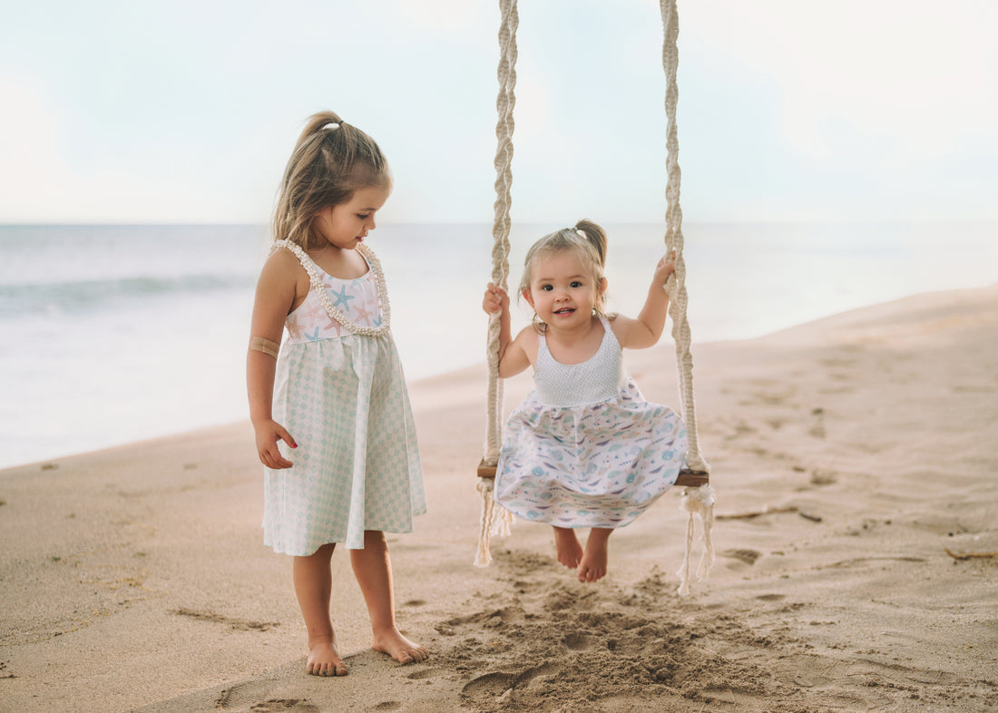 Girls Dress -  Starfish and Checkered Print  - Baby, Toddler or Kid's Dress  - Handmade in Maui, Hawaii USA