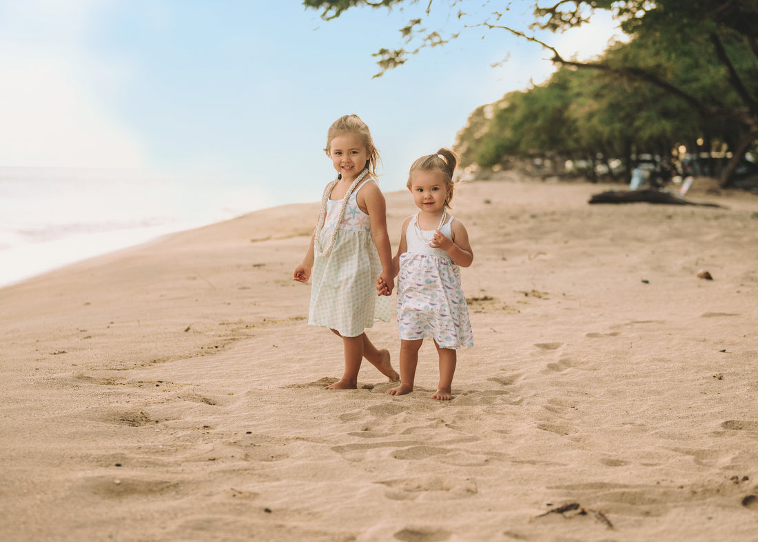 Girls Dress -  Starfish and Checkered Print  - Baby, Toddler or Kid's Dress  - Handmade in Maui, Hawaii USA