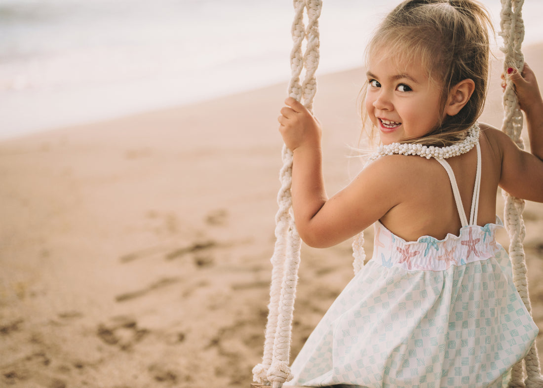 Girls Dress -  Starfish and Checkered Print  - Baby, Toddler or Kid's Dress  - Handmade in Maui, Hawaii USA