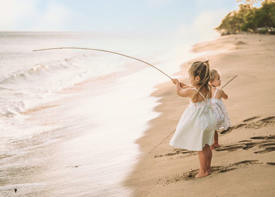 Girls Dress -  Starfish and Checkered Print  - Baby, Toddler or Kid's Dress  - Handmade in Maui, Hawaii USA