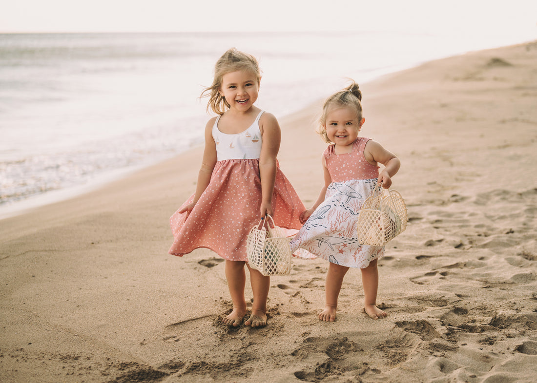 Girls Dress -  Sailboats Print Dress with Twirly Skirt  - Coastal Themed Baby, Toddler or Kids Dress  - Handmade in Maui, Hawaii USA