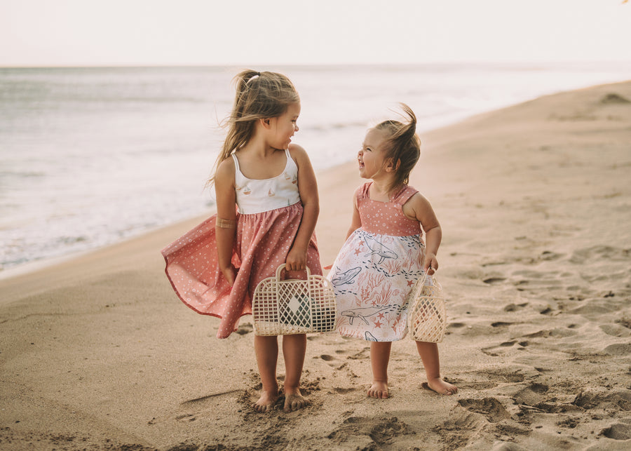 Girls Dress -  Sailboats Print Dress with Twirly Skirt  - Coastal Themed Baby, Toddler or Kids Dress  - Handmade in Maui, Hawaii USA