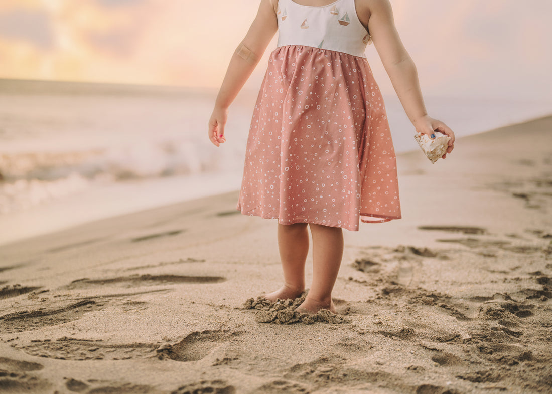 Girls Dress -  Sailboats Print Dress with Twirly Skirt  - Coastal Themed Baby, Toddler or Kids Dress  - Handmade in Maui, Hawaii USA