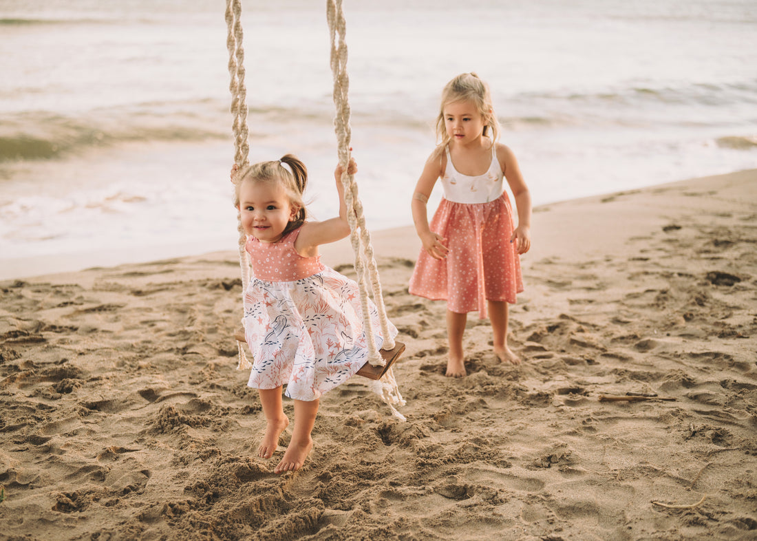 Girls Dress -  Ocean Friends Print Dress  - Coastal Themed Baby, Beach Ocean Loving Toddler or Kids Dress  - Handmade in Maui, Hawaii USA