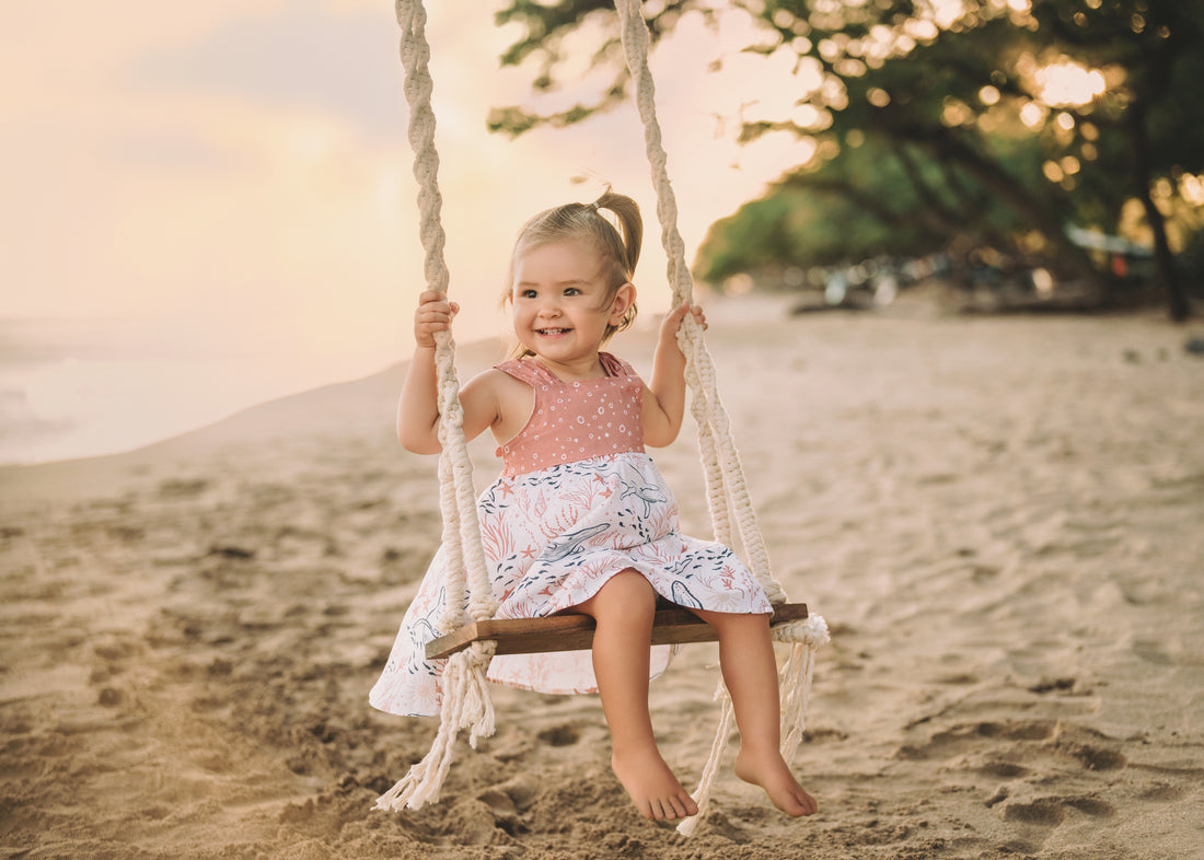 Girls Dress -  Ocean Friends Print Dress  - Coastal Themed Baby, Beach Ocean Loving Toddler or Kids Dress  - Handmade in Maui, Hawaii USA