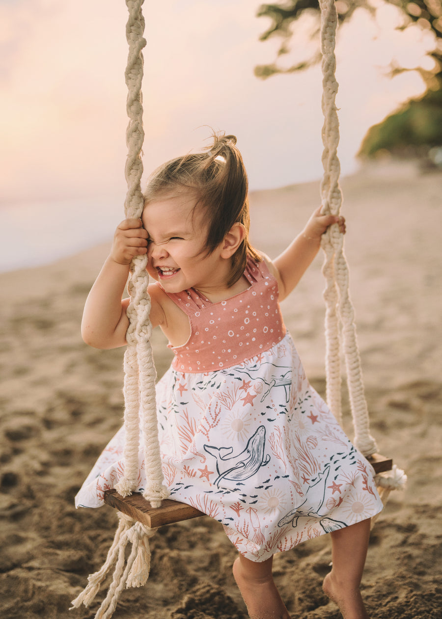 Girls Dress -  Ocean Friends Print Dress  - Coastal Themed Baby, Beach Ocean Loving Toddler or Kids Dress  - Handmade in Maui, Hawaii USA