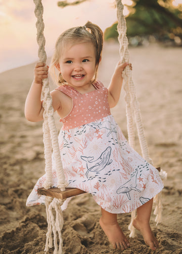 Girls Dress -  Ocean Friends Print Dress  - Coastal Themed Baby, Beach Ocean Loving Toddler or Kids Dress  - Handmade in Maui, Hawaii USA