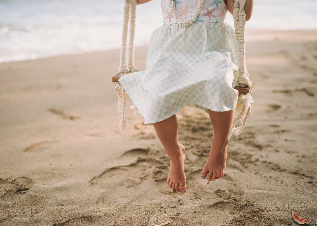 Girls Dress -  Starfish and Checkered Print  - Baby, Toddler or Kid's Dress  - Handmade in Maui, Hawaii USA