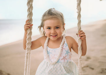 Girls Dress -  Starfish and Checkered Print  - Baby, Toddler or Kid's Dress  - Handmade in Maui, Hawaii USA