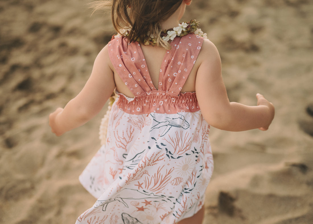 Girls Dress -  Ocean Friends Print Dress  - Coastal Themed Baby, Beach Ocean Loving Toddler or Kids Dress  - Handmade in Maui, Hawaii USA