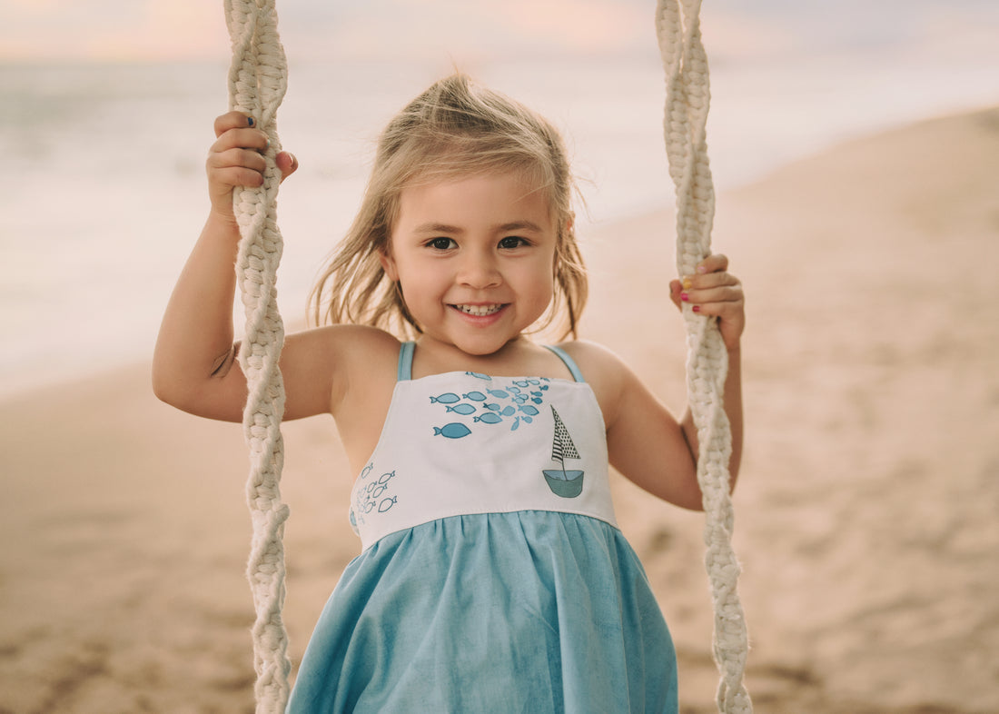 Girls Dress - Nautical Sailboat and Fish Print Dress - Baby, Toddler o bitty bambu Girls Dress - Nautical Sailboat and Fish Print Dress - Baby, Toddler o bitty bambu