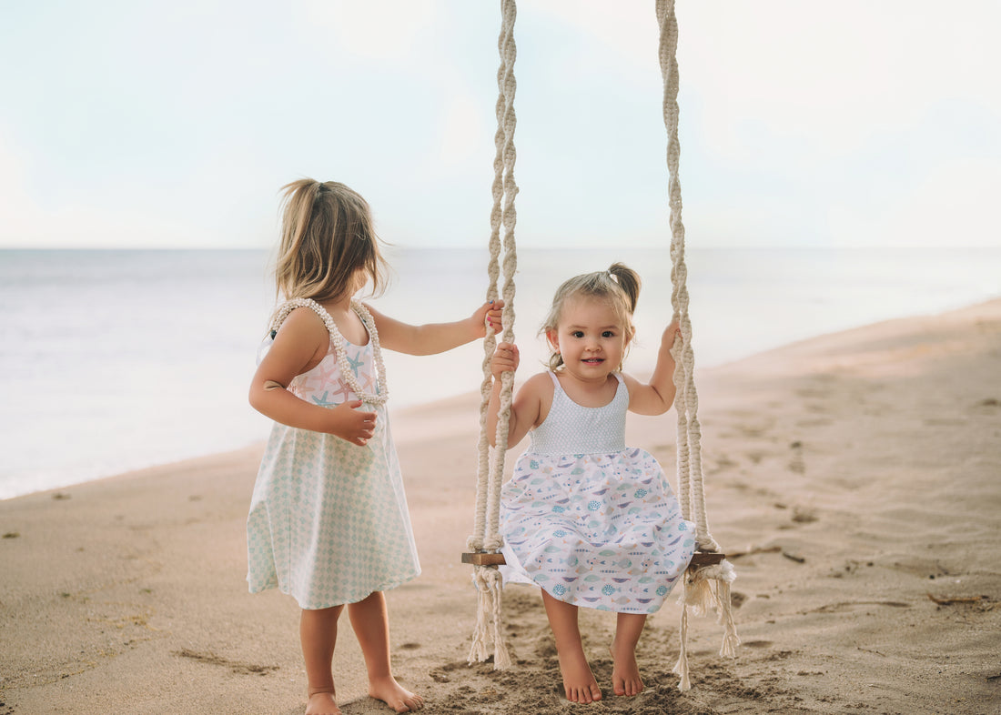 Girls Dress -  Starfish and Checkered Print  - Baby, Toddler or Kid's Dress  - Handmade in Maui, Hawaii USA