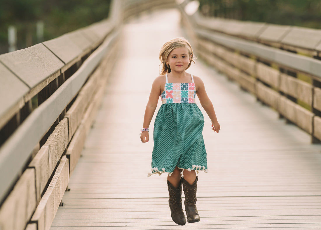 Handmade Girls' Hawaiian Quilt Design Dress with Fringe | Toddler & Baby Girl Dress | 100% Cotton | Made in Hawaii