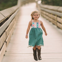 Handmade Girls' Hawaiian Quilt Design Dress with Fringe | Toddler & Baby Girl Dress | 100% Cotton | Made in Hawaii