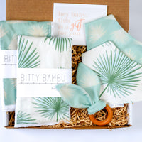 FanPalm Tropical Baby Gift Set | Hawaiian Baby Shower Gift | Burp Cloths, Bib & Teether | Handmade in Maui