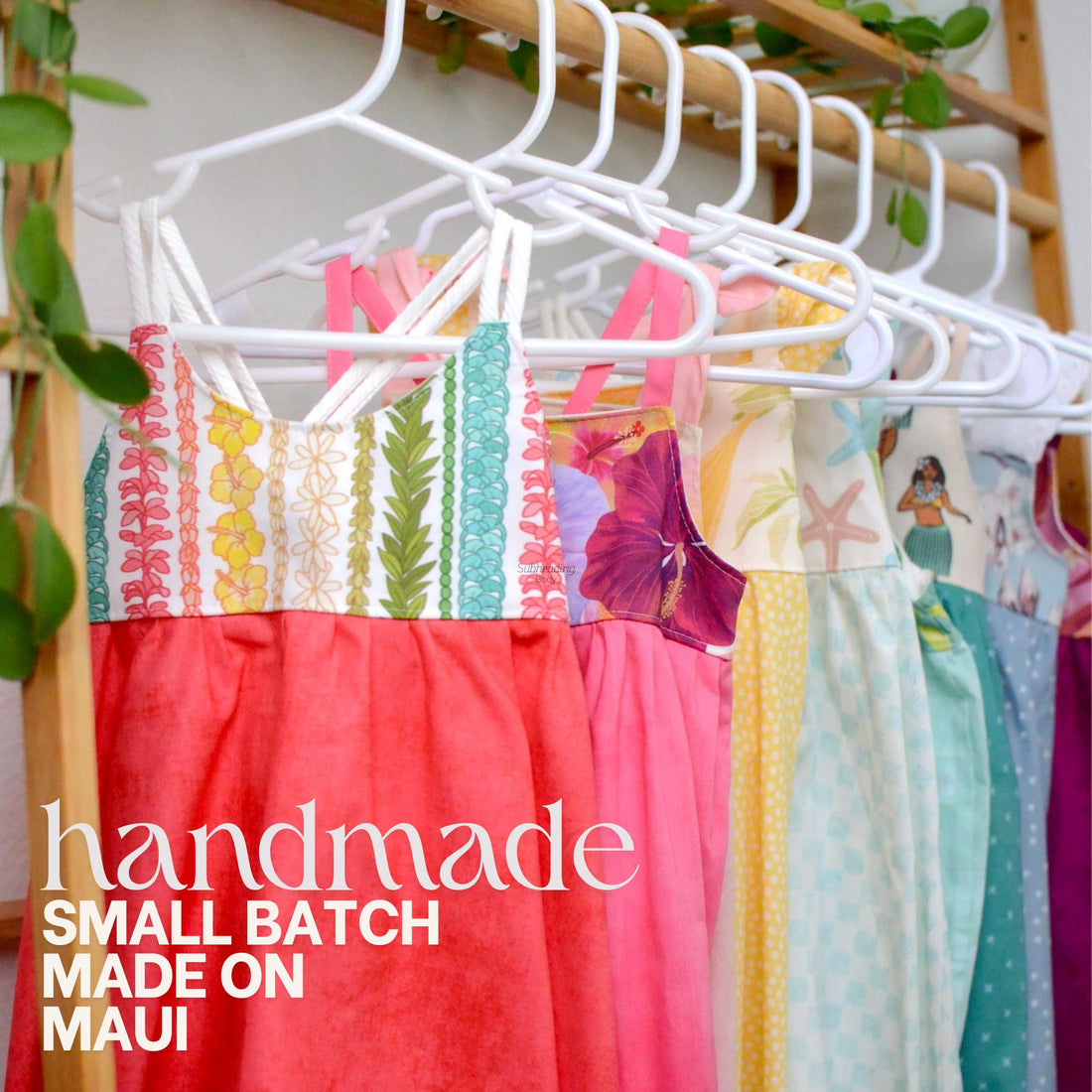 Handmade Girls Lei Print Twirl Dress – Rainbow Flower Design, 100% Cotton | Made in Maui, Hawaii