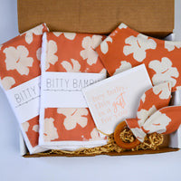 Hibiscus Baby Gift Set | Hawaiian Baby Shower Gift | Burp Cloths, Bib & Teether | Handmade in Maui