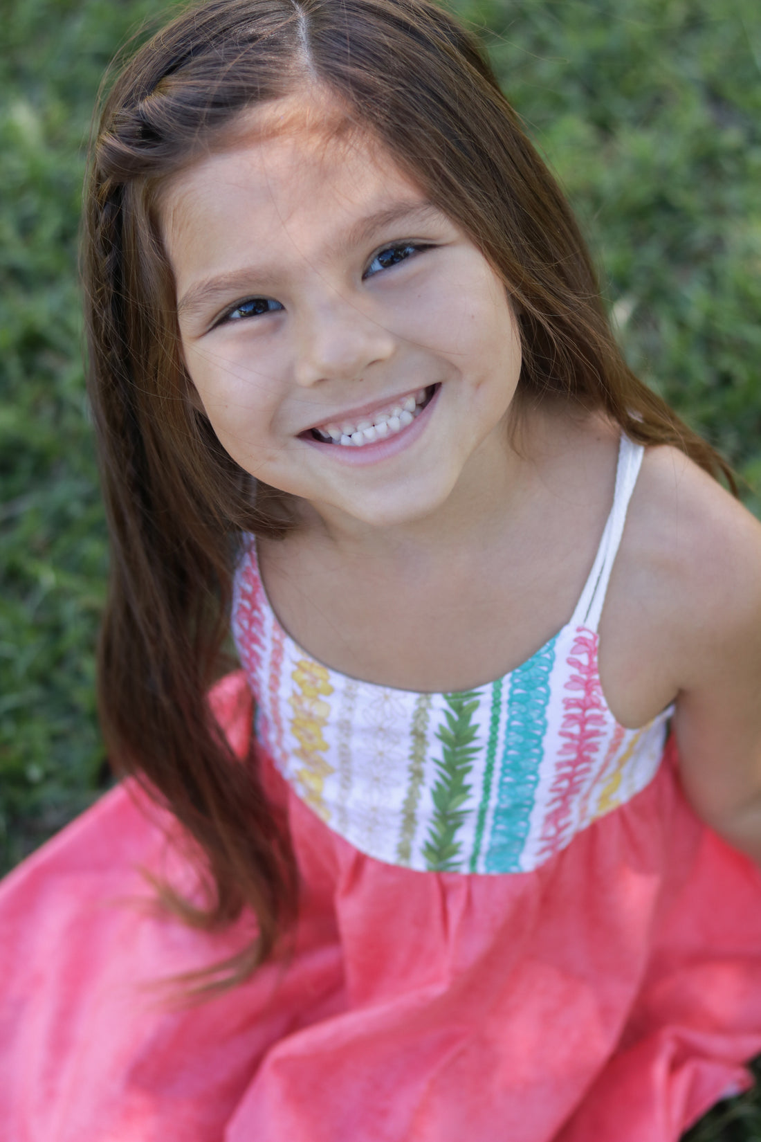 Handmade Girls' Lei Twirl Dress | Rainbow Lei Print 100% Cotton | Shirred Back | Made in Maui, Hawaii
