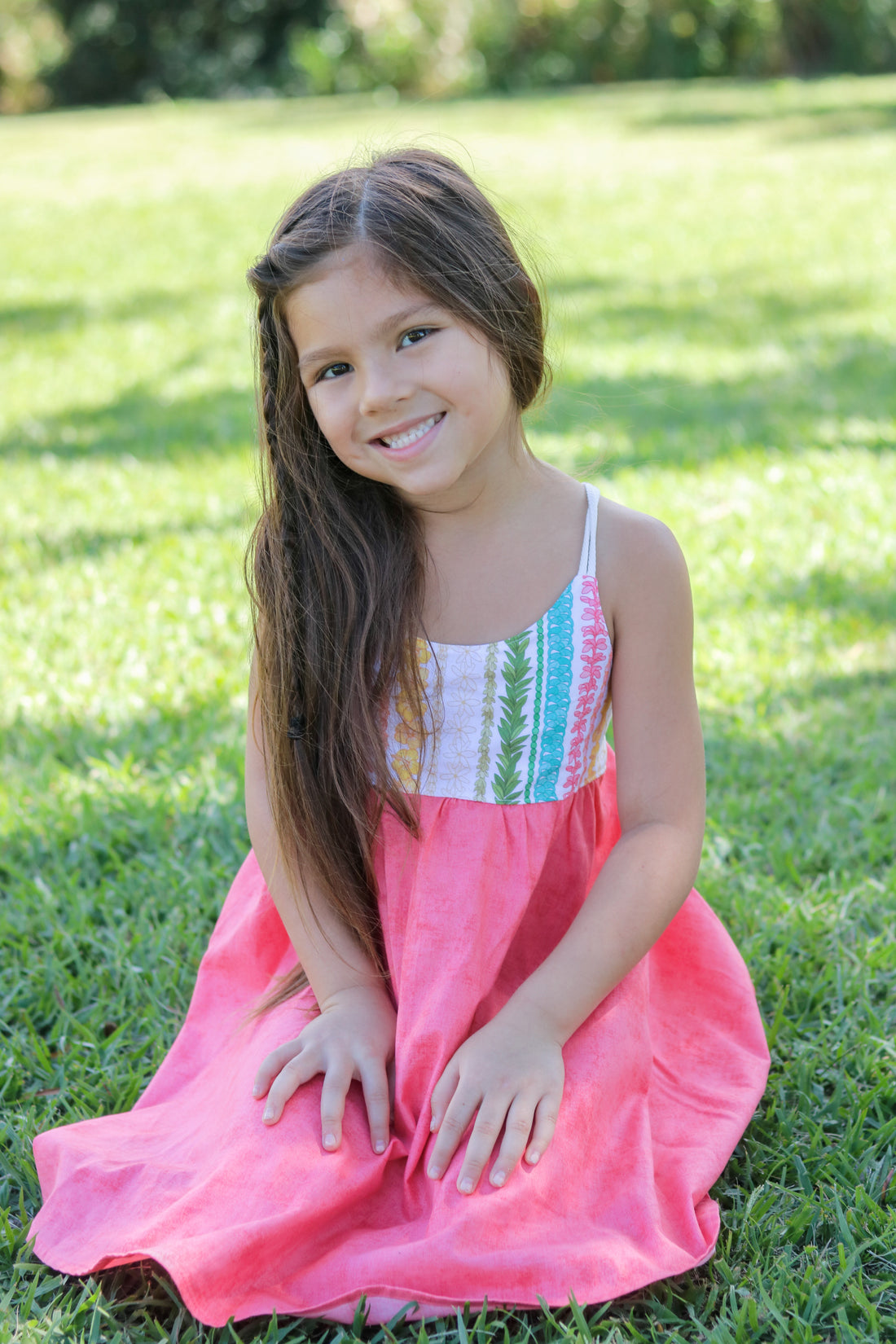 Handmade Girls' Lei Twirl Dress | Rainbow Lei Print 100% Cotton | Shirred Back | Made in Maui, Hawaii