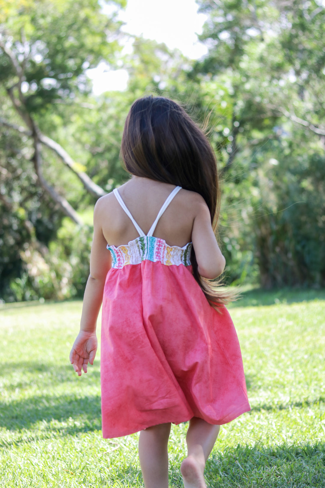 Handmade Girls' Lei Twirl Dress | Rainbow Lei Print 100% Cotton | Shirred Back | Made in Maui, Hawaii