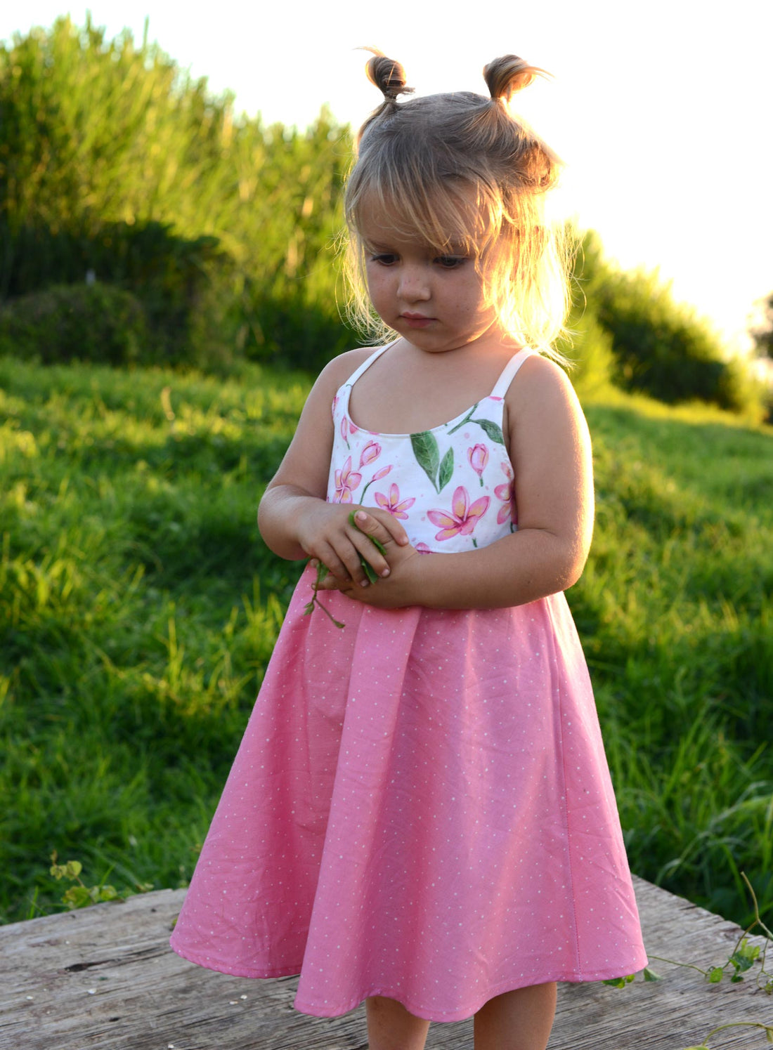 Handmade Hawaiian Girls Twirl Dress -  Plumeria Print